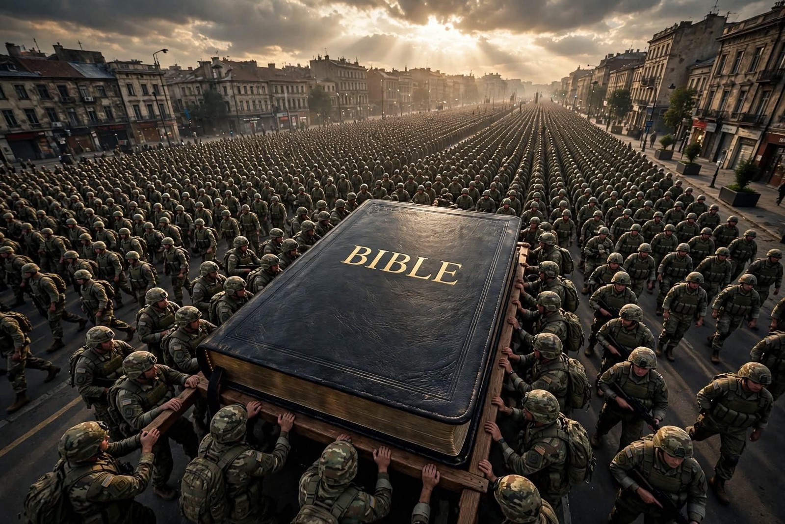 Soldiers carrying the Bible